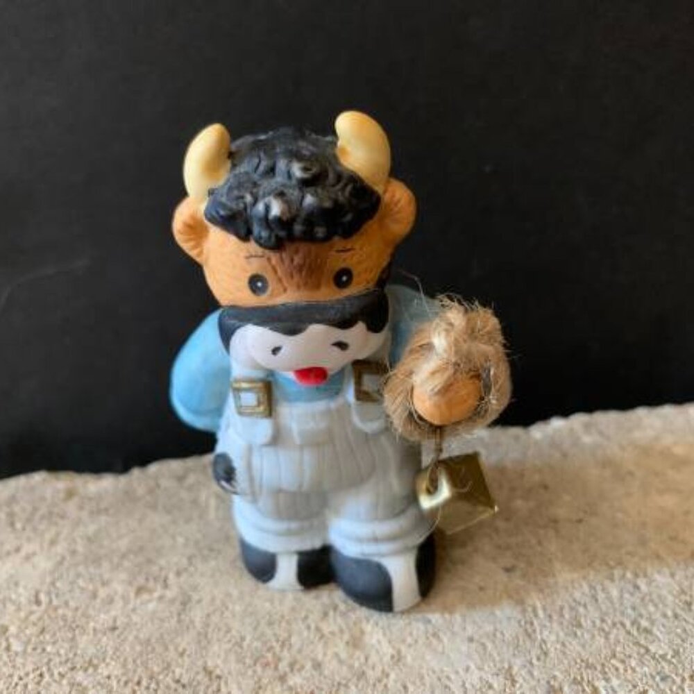 1989 Lucy & Me Cow Bear With Bell Farm Animal Enesco Lucy Rigg - Rare